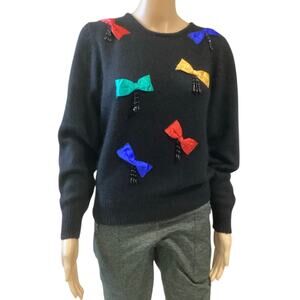 Vintage I.B. Diffusion sweater silk/nylon/angora/lambswool blend bows & beaded M